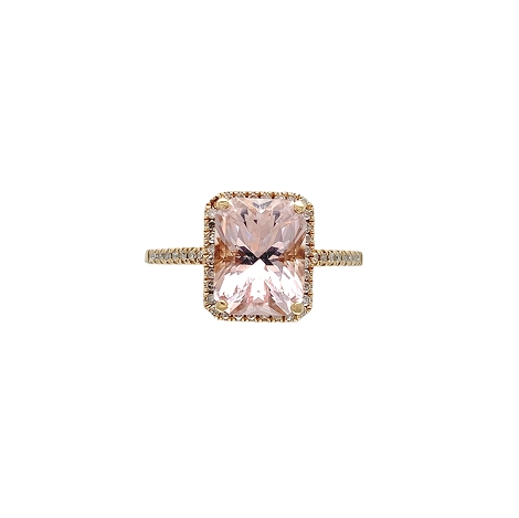 10K Gold Morganite Ring with Diamond Halo and Band   j7659